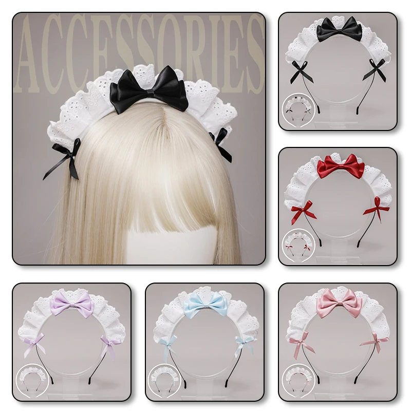 

Japanese Lolita Hair Accessories Ruffled Lace Sweet Bowknot Gothic French Maid Headband Anime Victorian Cosplay Costume