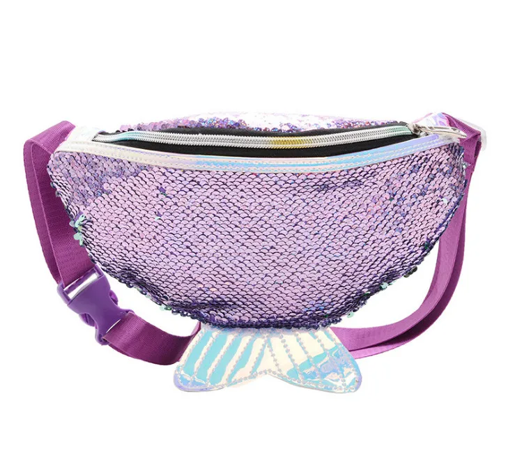 Лаванда Красочные девушки Fanny Pack Русалка блесток женщин банан чехол на пояс Сумка симфония кошелек PU через плечо сумка - Цвет: Лаванда