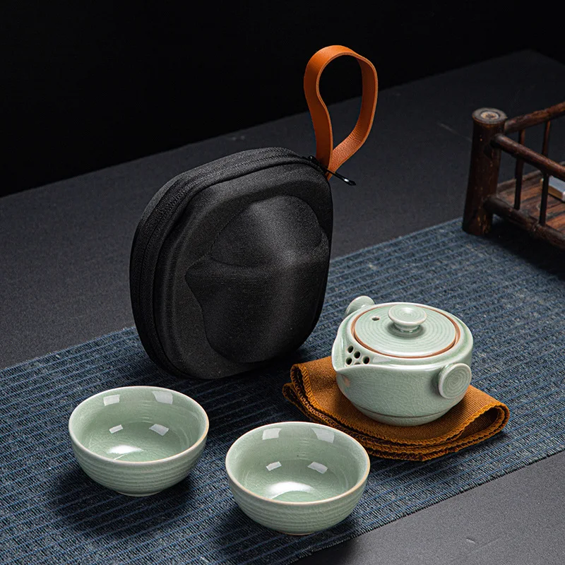 

Portable Travel Teaware Set Porcelain Tea Cup and Pot Set Kuai Ke Cup Ceramic Kung Fu Traveling Tea Set White Red Brown Green