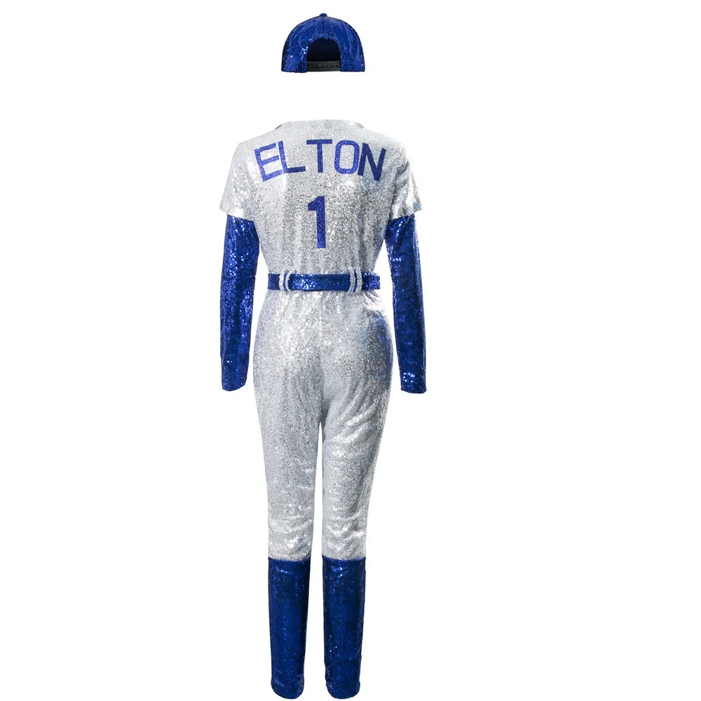 movie rocketman cosplay costume elton john baseball sequins uniform cap jumpsuit outfit adult men halloween costumes free global shipping