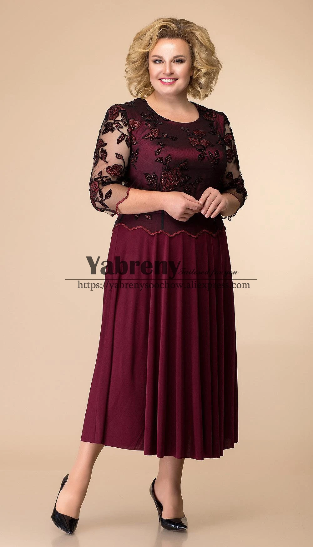 

Burgundy A-line Dress for Mother of the Bride