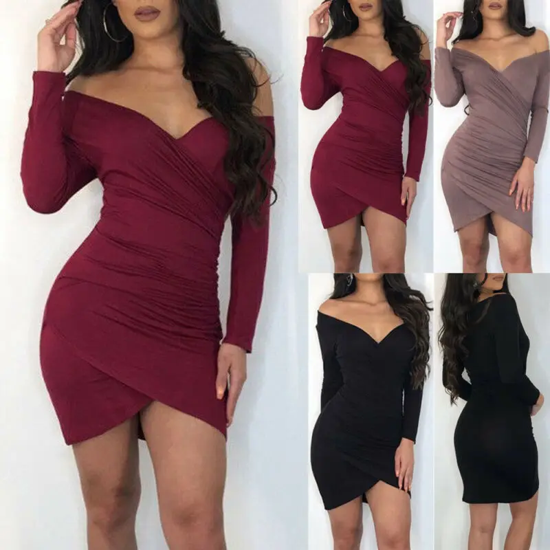 Женское богемное облегающее платье с длинным рукавом и V-образным вырезом |