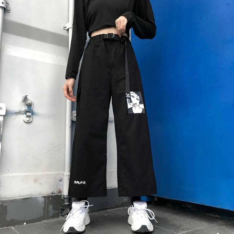 Японские брюки карго с широкими штанинами мультяшным принтом|Брюки| |