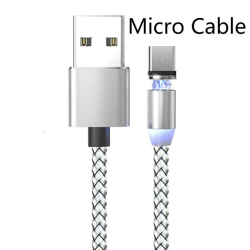 1 м Магнитный Micro USB кабель для быстрой зарядки iPhone samsung кабель для передачи данных Магнитный кабель для зарядки usb type C 3A кабель для мобильного телефона - Цвет: sliver for micro