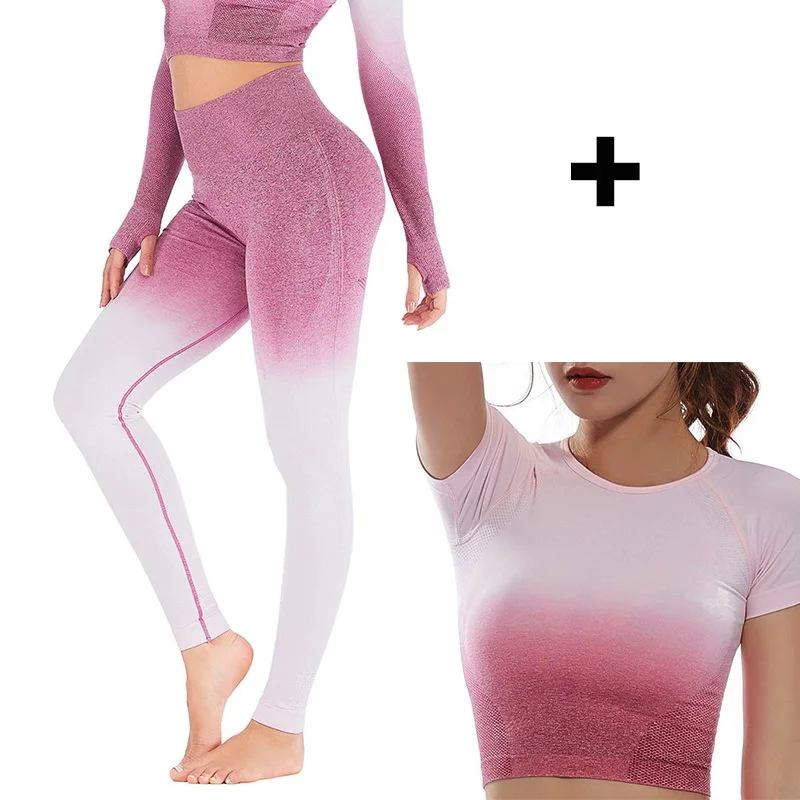Rose Red Suit Бесшовные спортивные рубашки для женщин тренажерный зал Йога Топ тренировки фитнес рукав футболки укороченный топ тренировки бег спортивная одежда - Цвет: Rose Red Suit