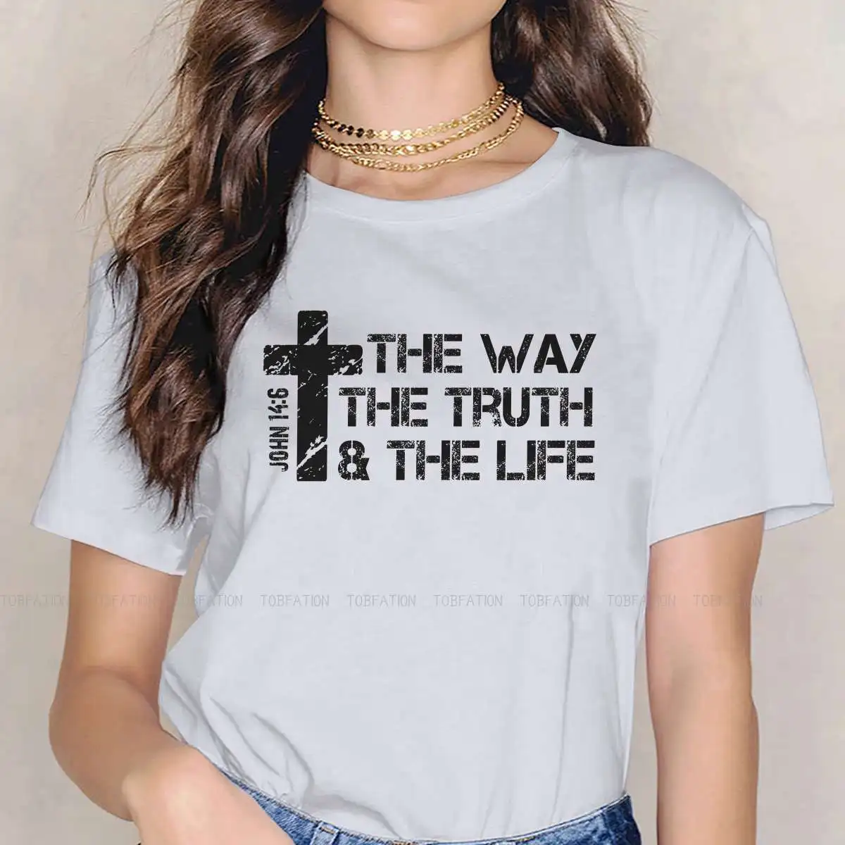 

The Way Truth Life Round Collar TShirt Christian Faith Cross Pure Cotton Original T Shirt Woman's Tops 4XL Hot Sale