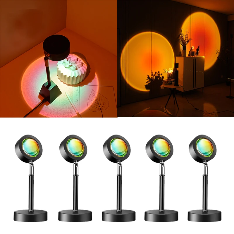 

LED Sunset Red Projector Lamp Rainbow Atmosphere Night Light For Home Bedroom Wall Decoration USB Sun Projection Table Lamp