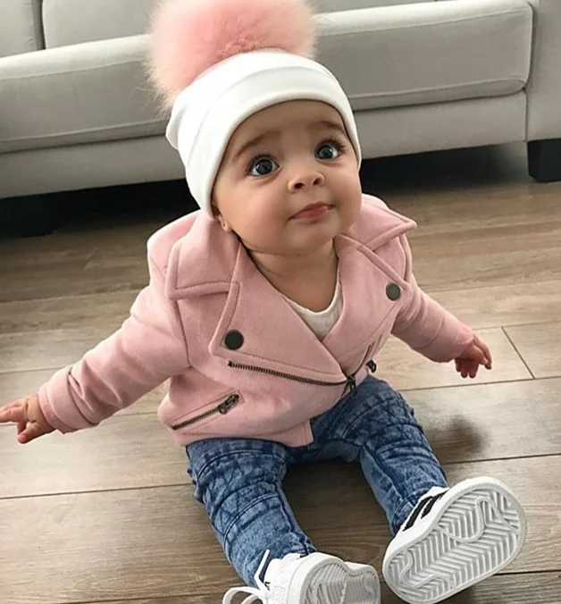 

baby faux fur pom pom hat baby children's girls cotton hats hat child kids hat for girls photo props newborn kids cap skullies