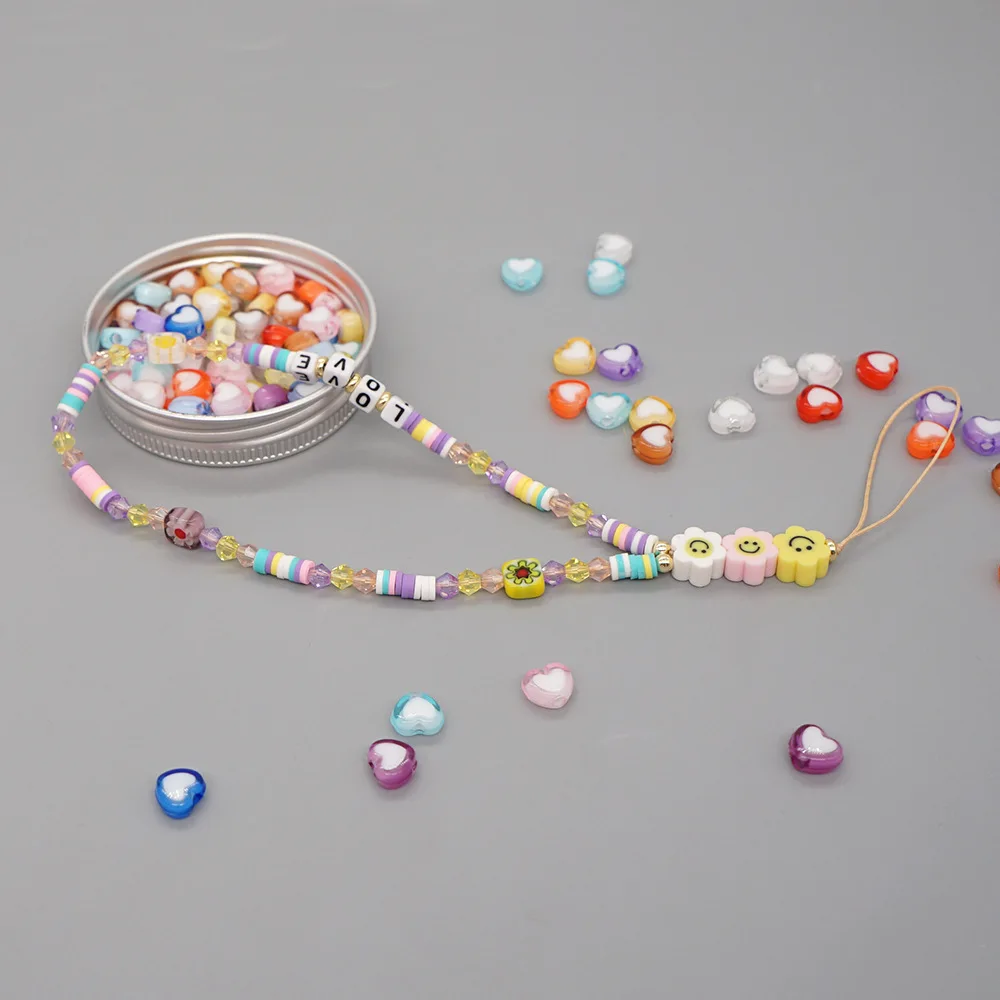 

2021 New Mobile Phone Strap Lanyard Colorful Smile LOVE Letter Pearl Soft Pottery Rope for Cell Phone Case Hanging Cord forWomen