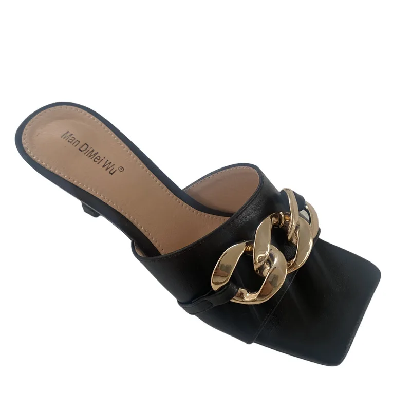 

Shoes Candy Colors Slippers Women Summer Slides Low Pantofle Heeled Mules Square Toe Rivet Fashion 2021 High Thin Luxury Rome PU