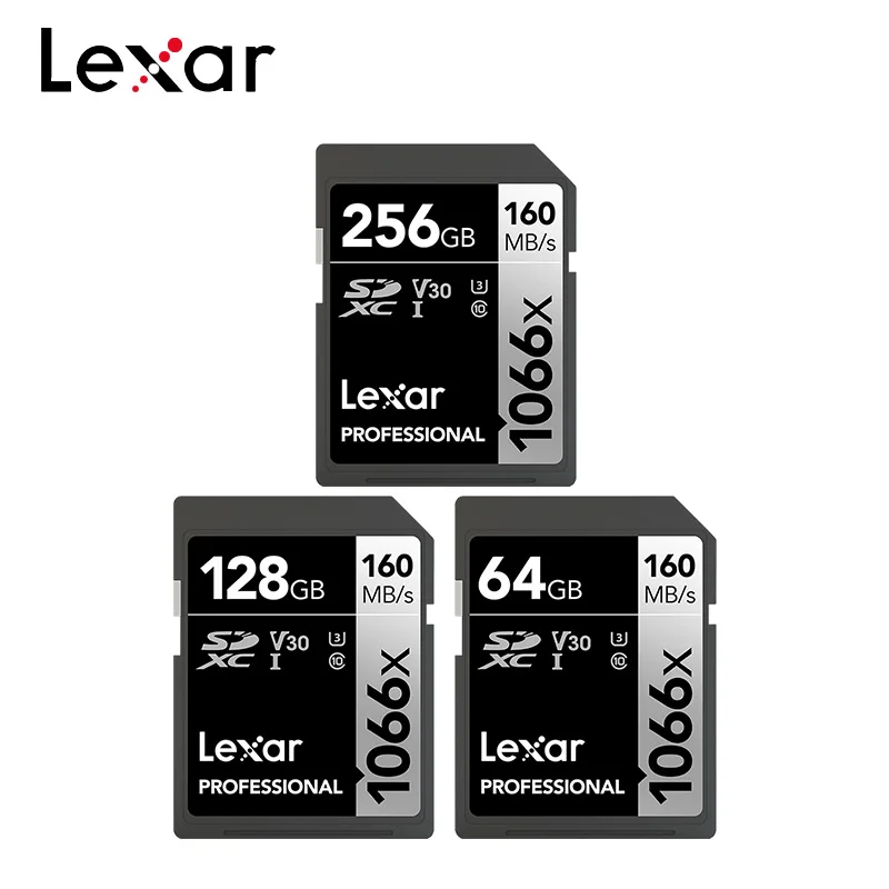 Lexar 1066x Memory Card 64GB 128GB Class 10 Read Speed up to 160mb/S 256GB U3 V30 UHS-I Professional SD Card For 4K UHD Camera