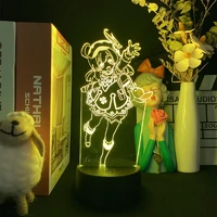 game genshin impact 3d nightlight table lamp anime cool kids bedroom decor cute cartoon gift klee diona barbara mona zhongli