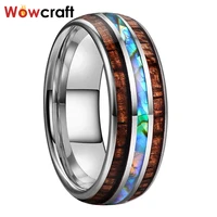8mm men women wedding bands tungsten carbide ring abalone shell and koa wood inlay domed shape polished shiny comfort fit