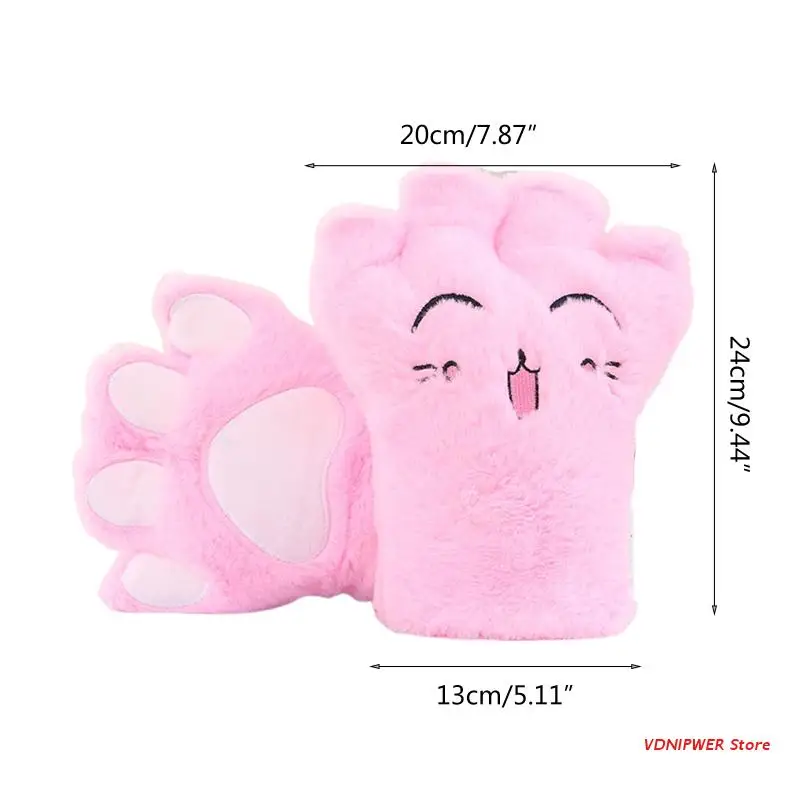 

Women Lolita Anime Cartoon Cat Paw Embroidery Half Finger Gloves Winter Warm Plush Stuffed Cosplay Fingerless Mittens D08E