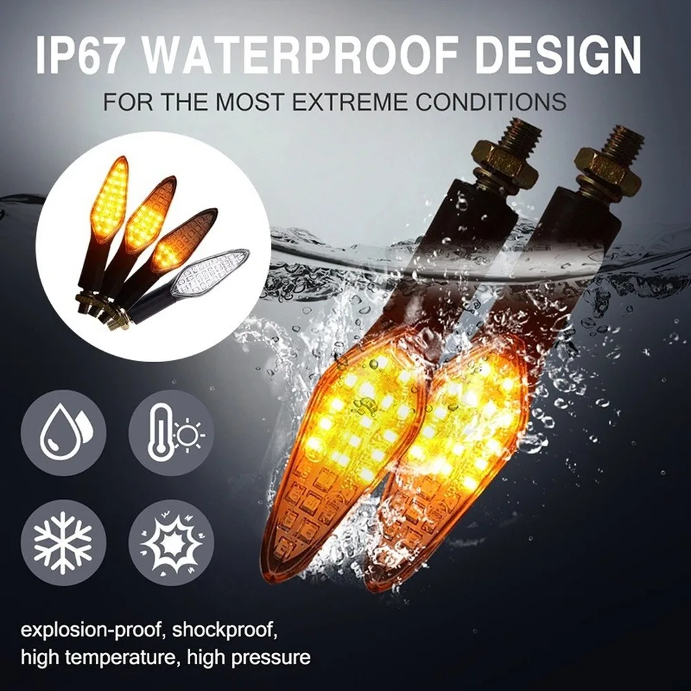 

2PCS 24LED Universal Motorcycle Turn Signal Light Flowing Flash Lighting Blinker Amber Waterproof Motorcycle Indicator Lamp