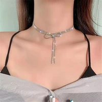 fashion new bowknot crystal choker necklaces for women bijoux long sequin pendant necklaces statement jewelry gifts