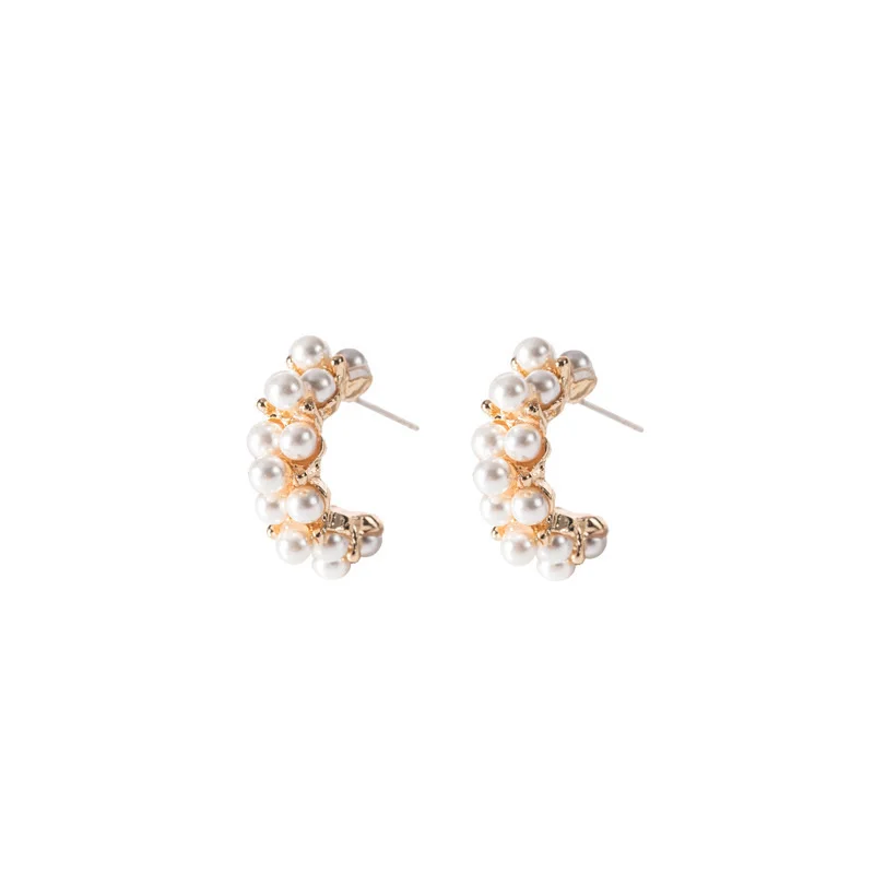 

2021 Fashion New Vintage Japan Korean Hoop Earrings For Women Handmade Sweet Simulated Pearl Circle Jewelry Pendientes Gifts