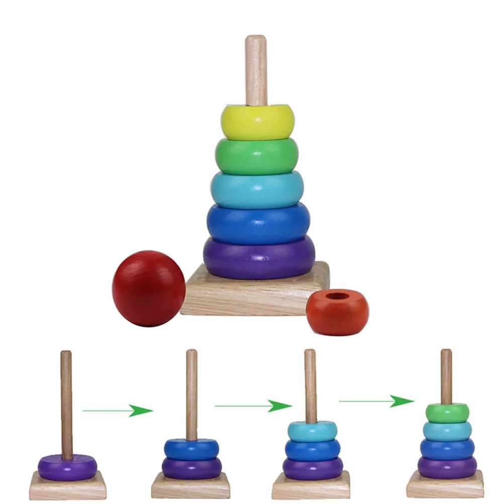 Деревянная многослойная игрушка для малышей Радужное штабелируемое кольцо