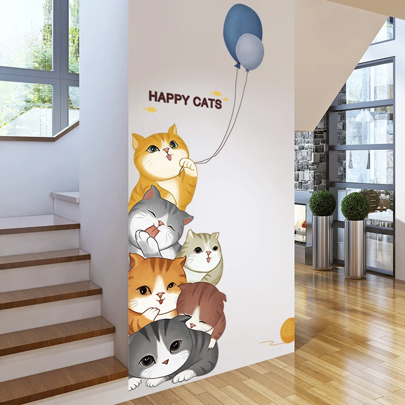 [SHIJUEHEZI] милые наклейки на стену для кошек DIY Мультяшные настенные с животными