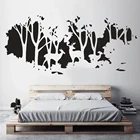 Виниловые наклейки на стену с силуэтом леса, деревья с оленем, фрески для дома, гостиной, декоративный плакат в естественном стиле HY2012