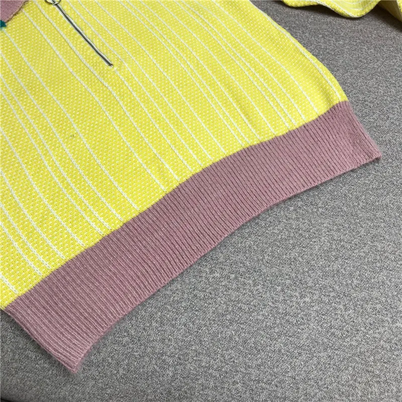 

Luxury Designer Brand Knitted Pullovers for Women Causel Turn Down Collar Zipper Color Matching Long Sleeve Knitted Sweater