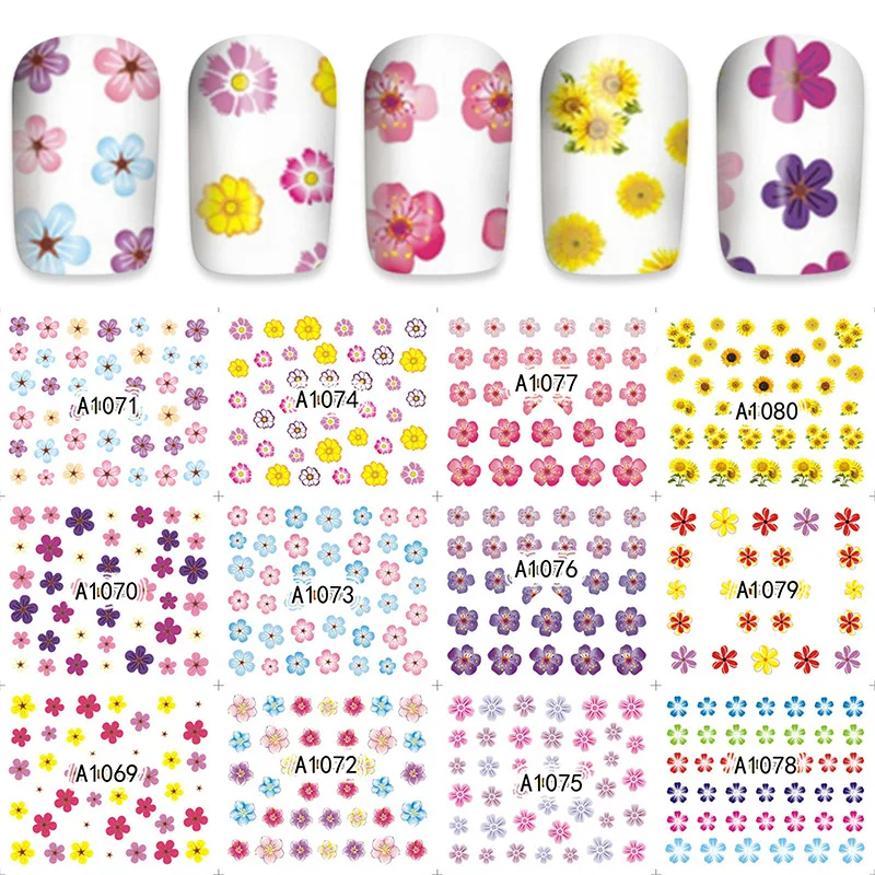 Наклейки для ногтей смешанного дизайна с 12 узорами бабочки цветами листьями