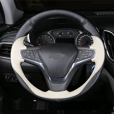 DIY крышка рулевого колеса автомобиля из натуральной кожи для Chevrolet Explorer Malibu XL Buick Velite 5 автомобильные аксессуары - Название цвета: Ice field white