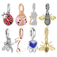 eleshe 925 sterling silver red enamel animal insect ladybug charm bead fit original bracelet diy ladybird jewelry making