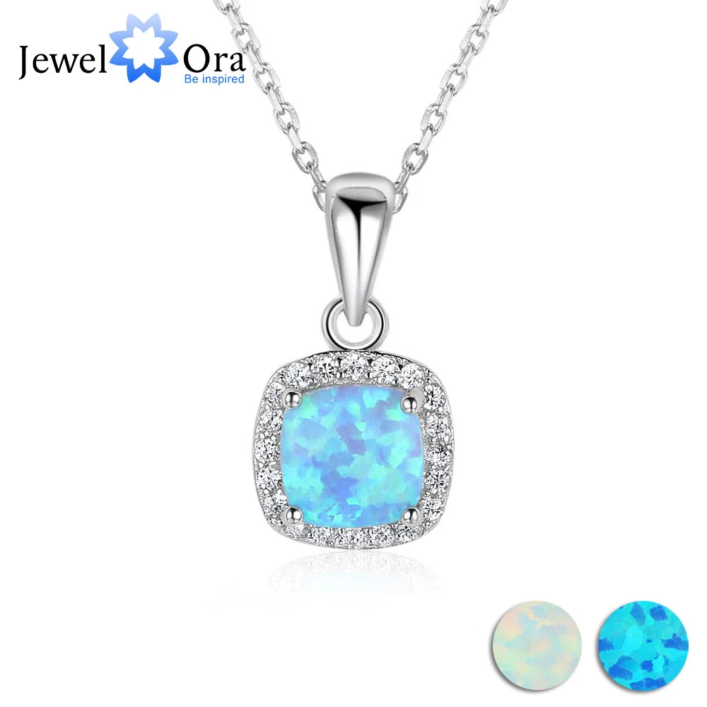 

New Trendy Square Blue Opal 925 Sterling Silver Necklaces & Pendants with White CZ Cubic Zirconia Jewelry (JewelOra NE102693)