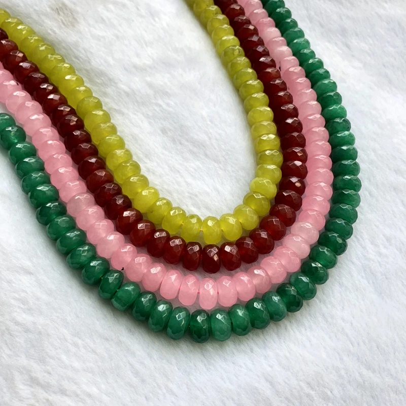 Очаровательные бусины Jad e розовые красные Зеленые Бусины 6x10 мм граненые Roundel Gem