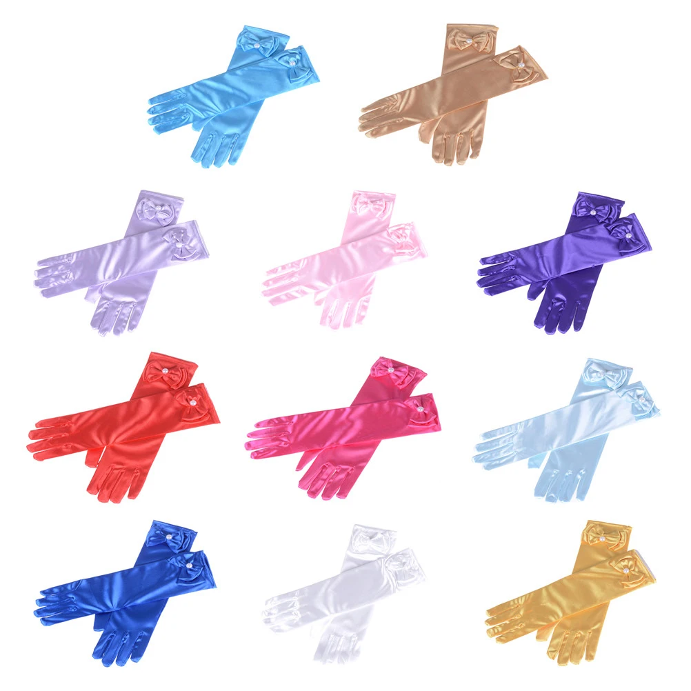 Accesorios de Cosplay de princesa para ni&ntilde;a, disfraz de sat&eacute;n para beb&eacute;, guantes con lazo, suministros para fiesta de princesa, regalo de cumplea&ntilde;os-0