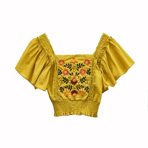 yellow Винтажные шикарные хиппи женские цветочные Вышитые пляжные топы без рукавов жилет в богемном стиле Короткие льняные хлопковые топы - Цвет: yellow