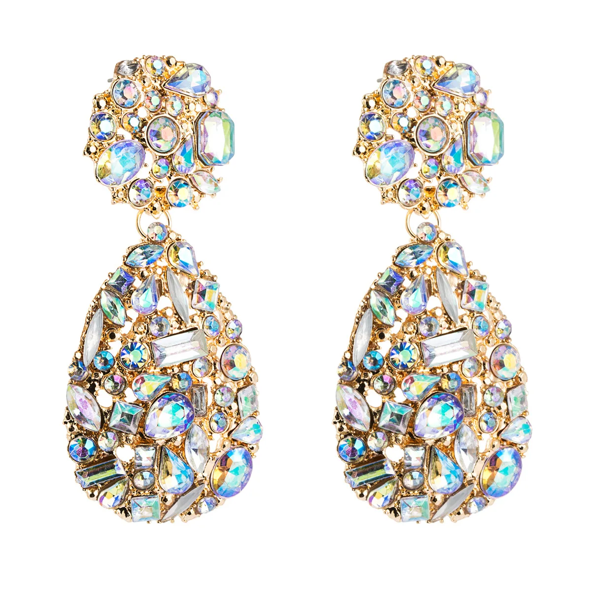 ZiccoWong Luxury AB Color Crystal Rhinestone Drop Earrings Women Geometric Water Long Dangle Statement Earring |