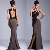 sexy see through evening side open slit lace appliqued 2018 formal party gown vestido de noche mother of the bride dresses