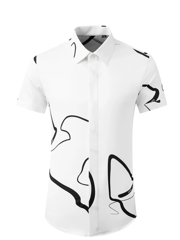 

2021 New Line speed PrintingCotton Shirt man Brand design Full sleeve Slim Casual shirts Elegant Camisas masculina