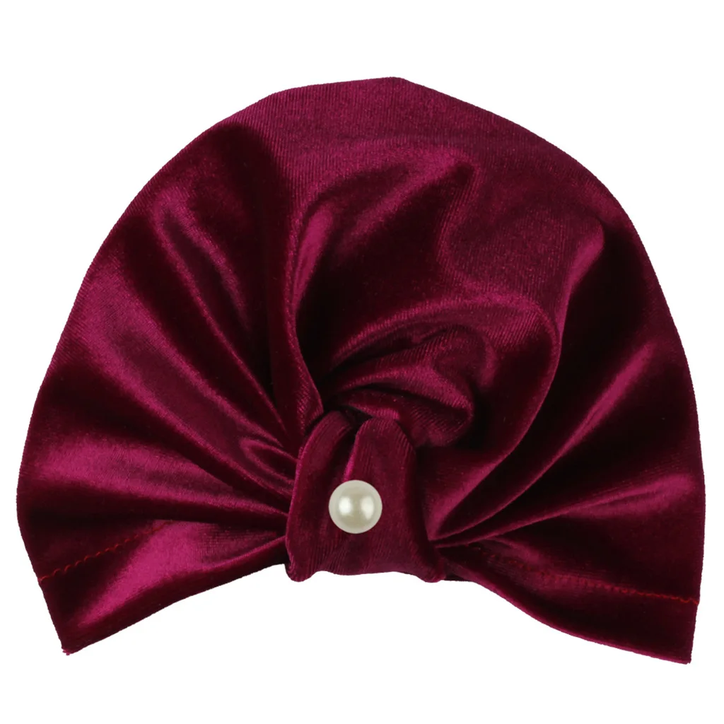 Новинка Осень-зима детская индийская шапка с золотым бархатным жемчугом и узлом