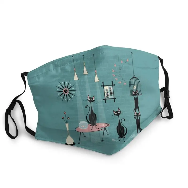 

Маска для лица среднего века с изображением черных кошек, Мужская абстрактная Геометрическая маска против пыли и смога, защитный чехол, рес...