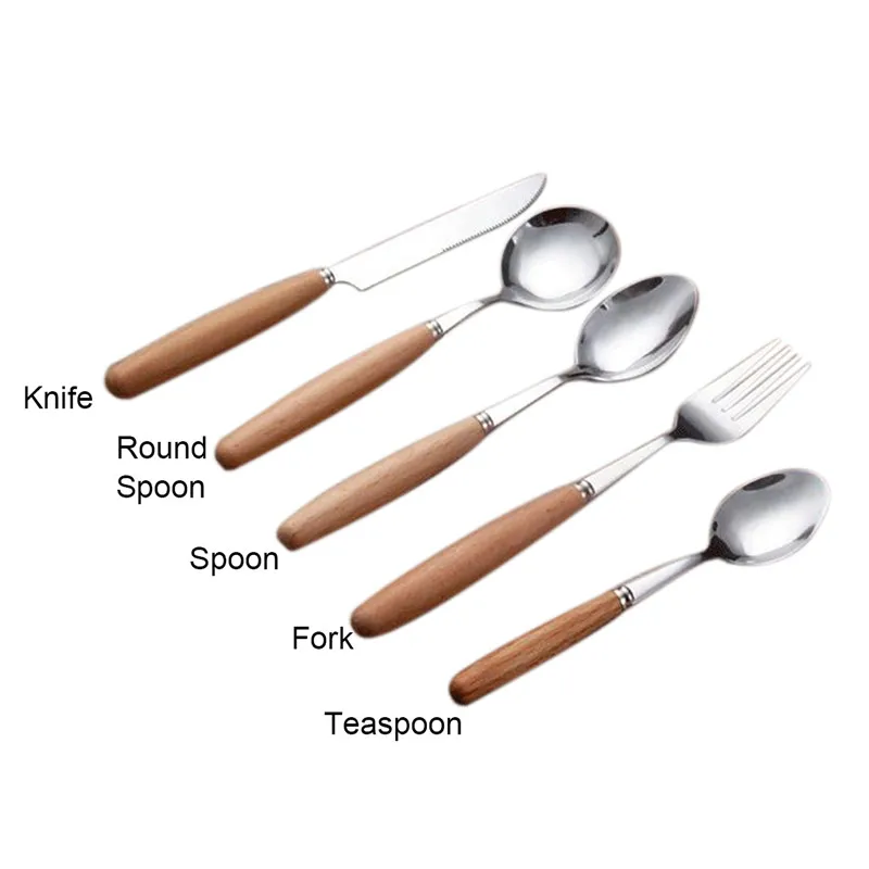 5 шт./компл. нержавеющая посуда наборы содержат деревянной ручкой западные
