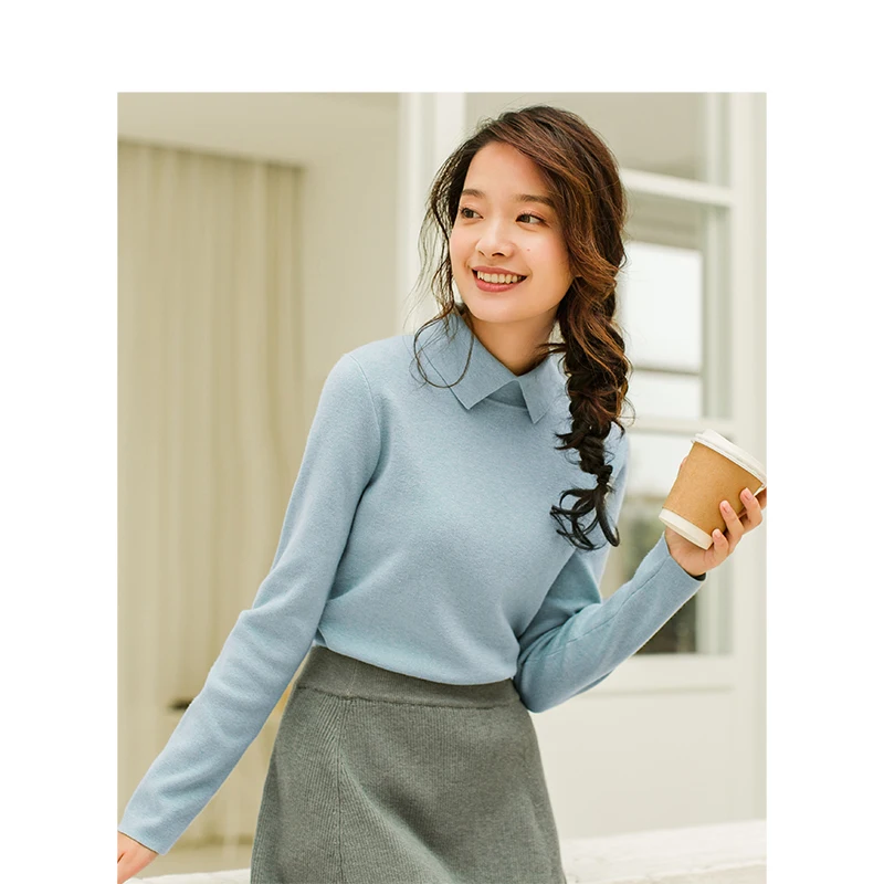 Light Blue INMAN, зима, Новое поступление, Женский Однотонный свитер с отворотом, Простой повседневный вязаный свитер с длинным рукавом - Цвет: Light Blue