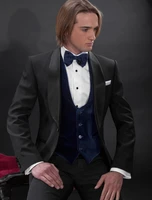 jeltonewin custom made black men suits for wedding 2021 navy blue velvet vest groom tuxedo formal party best man blazer 3 pieces