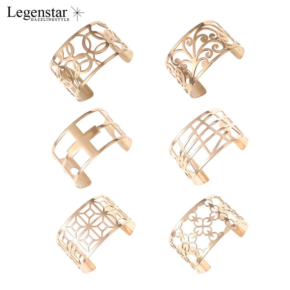 

Legenstar 2019 Rose Gold Color Pulseiras Bangles &Bracelets For Women Hollow Stainless Steel Cuff Bangles Bijoux Manchette