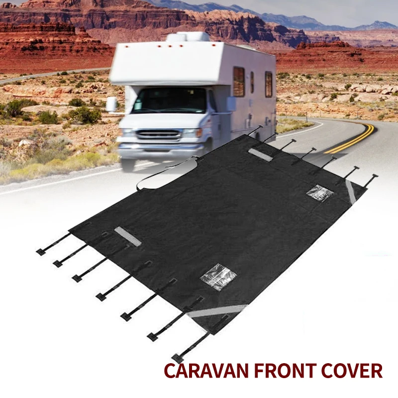 

RV Front Towing Cover with LED Light Protector Dustproof Universal Reflective Strip 220x175cm Camper Trailer Caravan Accessories