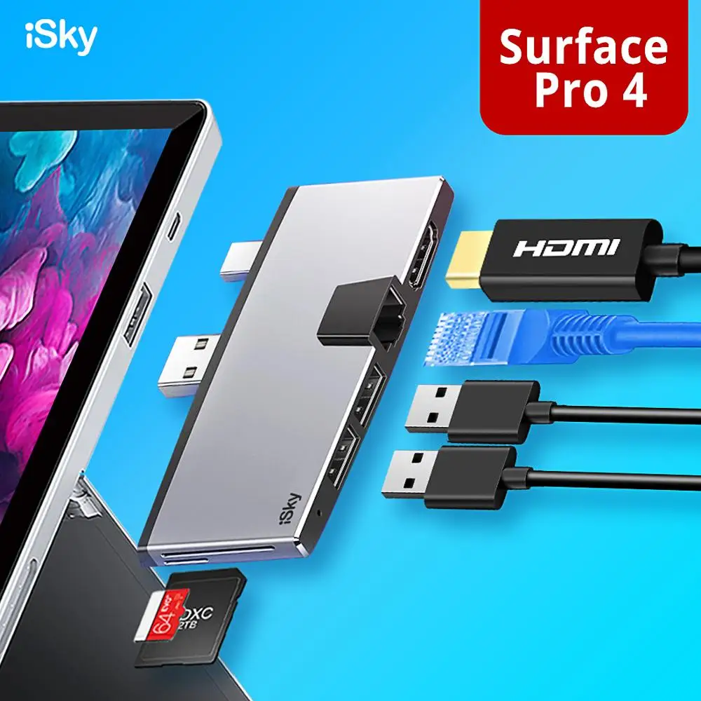 Док-станция iSky для Microsoft Surface Pro 4 USB HDMI LAN Ethernet SD TF 34567 | Компьютеры и офис