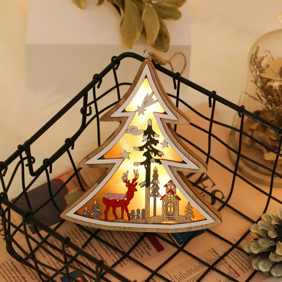 

Wooden Christmas Tree Ornaments With Lights Xmas Decorating Festival Home Decoration