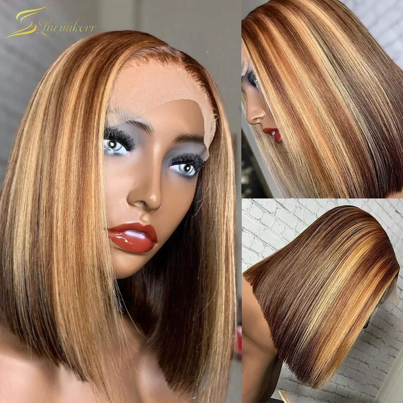 

Straight Bob 13X6 Ombre Honey Blonde Color Transparent Lace Front Human Hair Wigs HD Preplucked Frontal Wigs Brazilian For Women