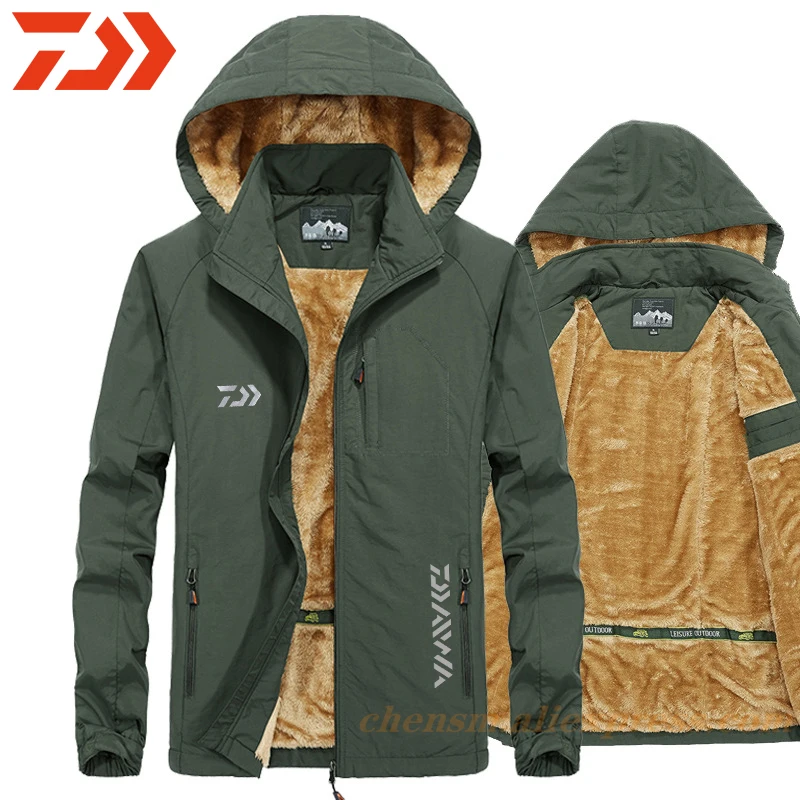 

DAIWA Winter Fishing Clothes Men Thickening and Fleece Hooded Fishing Coat Outdoor Mountaineering Plus Size Fishing Jacket