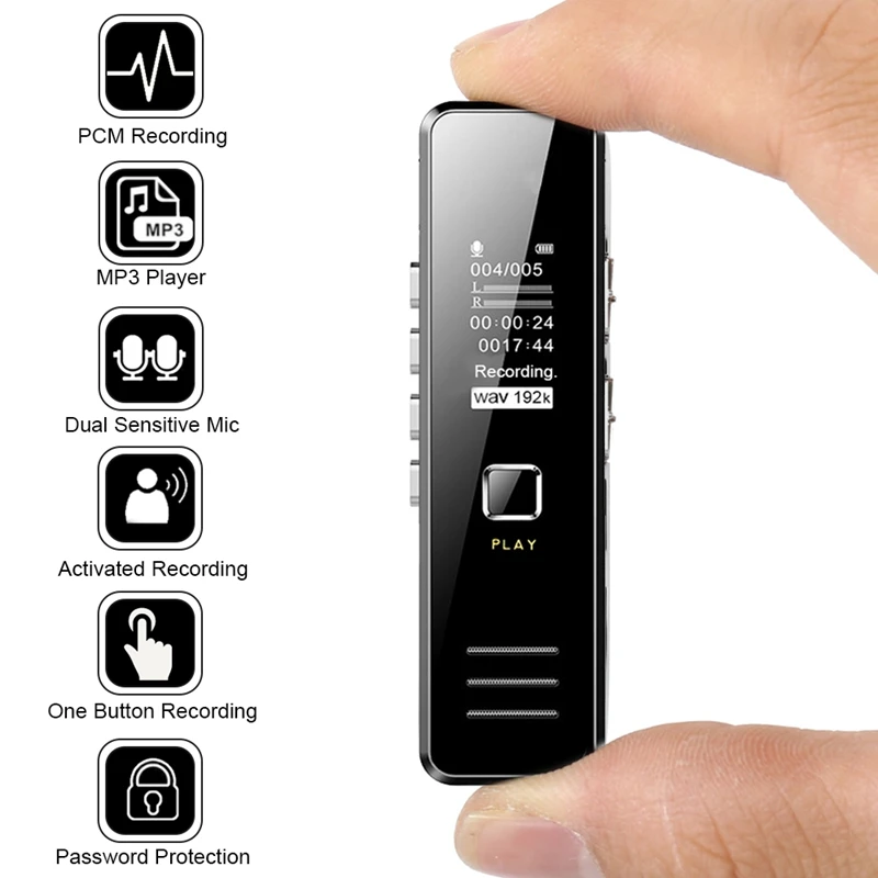 

Mini Digital Voice Recorder 192Kbps 20-Hour Recording Mp3 Playing Mini Voice Recorder No Memory Max Support 32Gb Tf Card