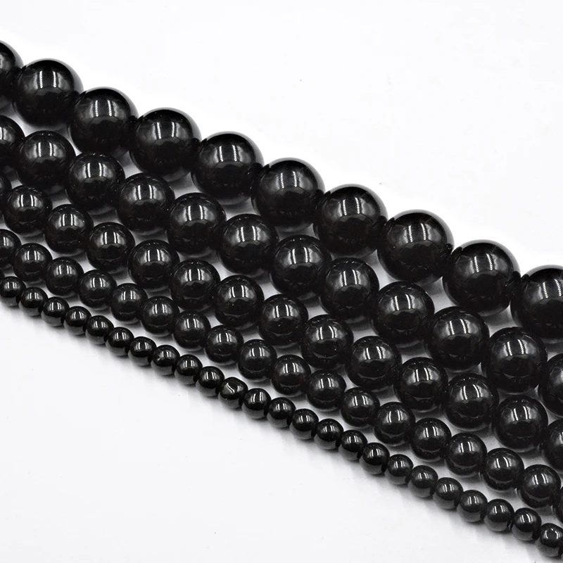 

Natural Stone Black Quartz Crystals Beads Smooth Loose Beads for Jewelry Making Accessories DIY Strand 15" 4-12mm