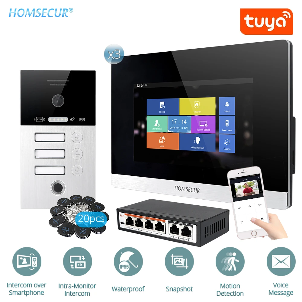 Система телефонных звонков HOMSECUR 7 дюймовая система громкой связи Wi Fi видео 3 дома 1