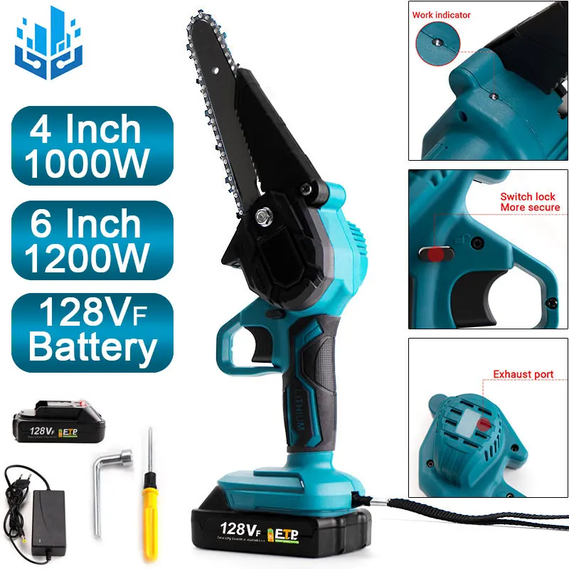 

1200W Mini Electric Saw 6 Inch 1000W Wireless Electric Chainsaw 4 Inch Cordless Mini Pruning ChainSaw Woodworking Cutter Tool